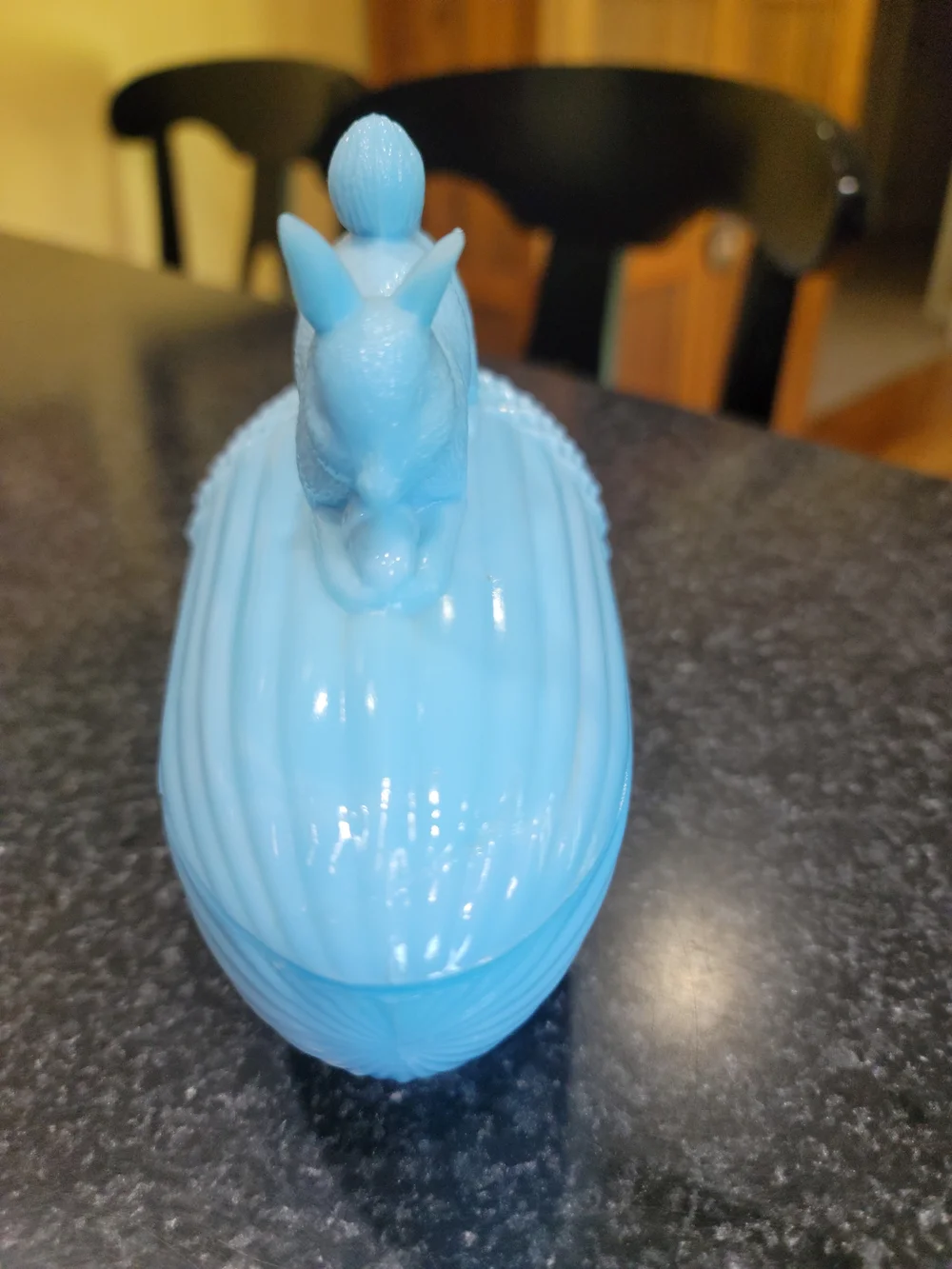 Vintage Portieux Vallerysthal Blue Milk Glass Squirrel Acorn Covered Dish France